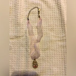 1928 Necklace with pink ribbon and charm with crystals